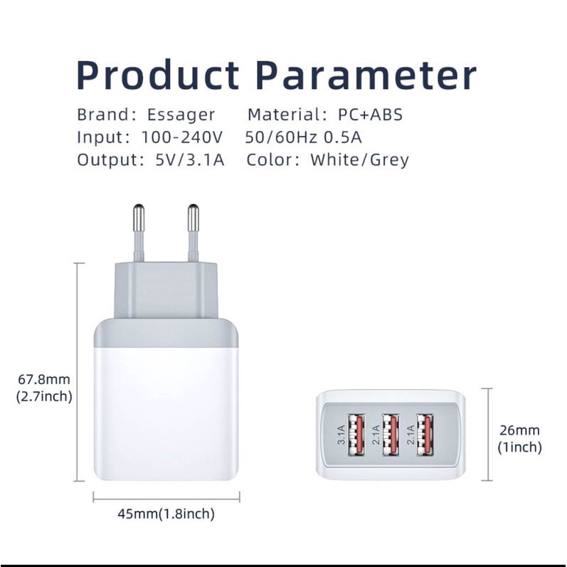 Cốc sạc nhanh Essager 3 cổng USB 15W