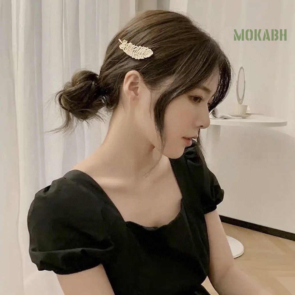 Set 6 Kẹp Tóc Hình Lông Vũ Đính Ngọc Trai Giả Thanh Lịch