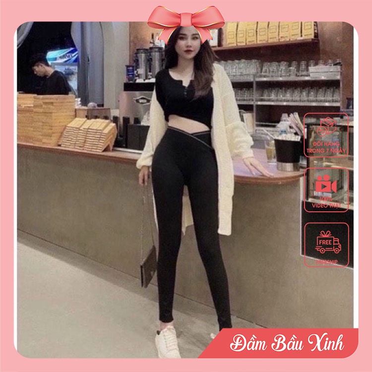 Quần legging lưng cao cạp chéo Tregging skiny nâng mông thon bụng