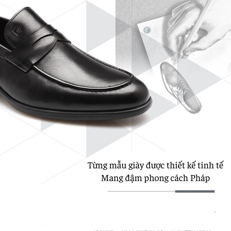 Giày Công Sở Pierre Cardin chính hãng màu đen Da Bò Lớp Đầu Tiên, Giày Da Nam thoáng khí, cao cấp và sang trọng