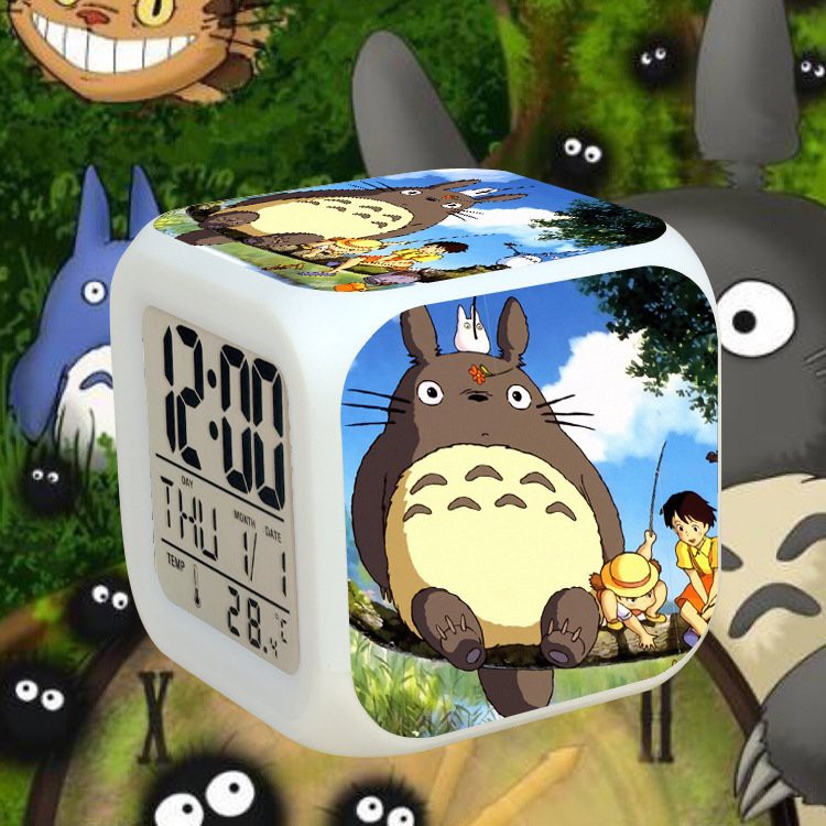 Đồng hồ báo thức để bàn in hình MY NEIGHBOR TOTORO đèn LED đổi màu anime chibi tiện lợi xinh xắn