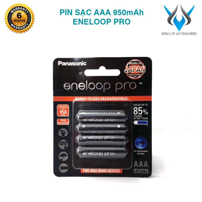 Vỉ 4 pin sạc AAA Eneloop Pro 950mAh BK-4HCCE/4BT box Anh new - made in Japan (Đen) Phụ kiện 1986