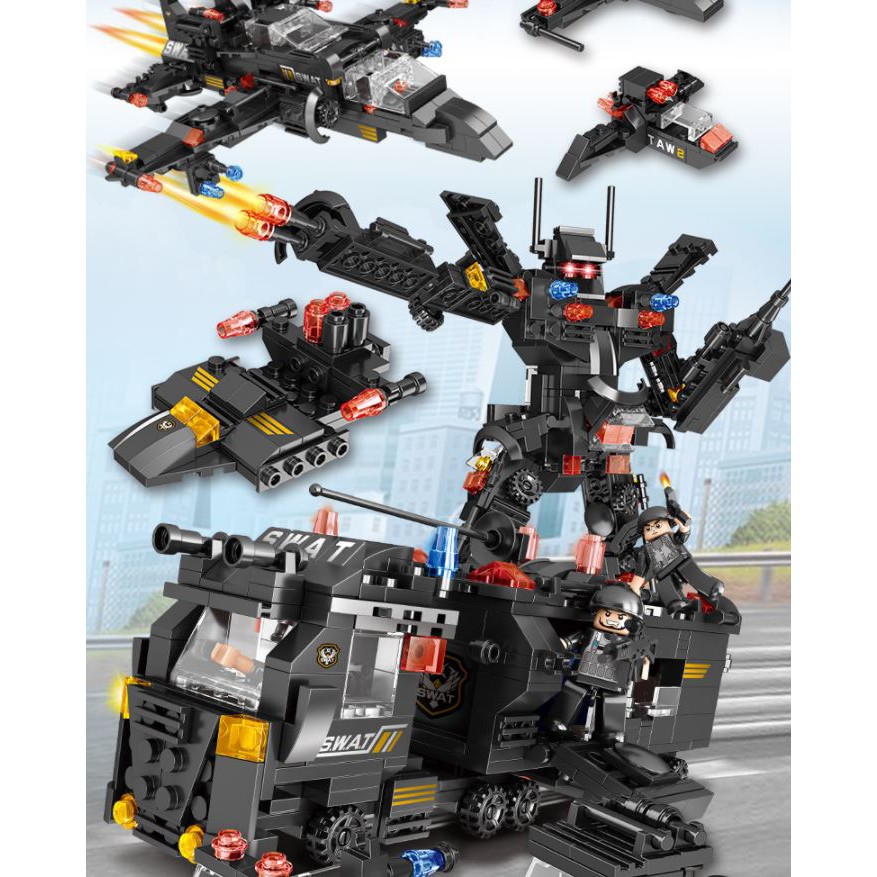 [820 CHI TIẾT] ĐỒ CHƠI XẾP HÌNH LEGO BIỆT ĐỘI SWAT, LEGO XE OTO QUÂN ĐỘI, LEGO ROBOT, LEGO TRỰC THĂNG QT27