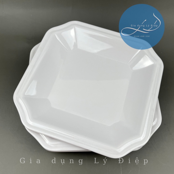 Dĩa nhựa melamine trắng vuông góc 7(dv18)