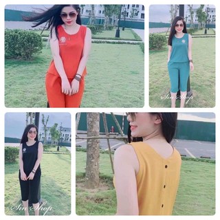 Bộ Đồ Mặc Nhà Vải Đũi Lụa Sát Nách Quần Ngố Hoa Cúc Khuy Lưng Mặc Cực Mát Và Nhẹ