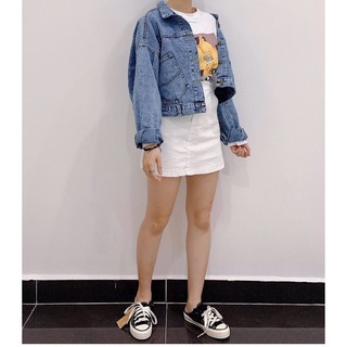 Áo khoác jean nữ 4 cúc sau lưng croptop siêu hot 1445