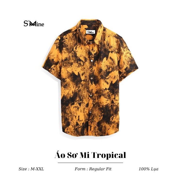 Áo sơ mi nam họa tiết S'MINE vải Lụa thoáng mát, thấm hút, không nhăn form regular fit TROPICAL 02