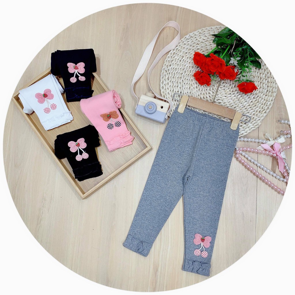 ✔️22-40kg✔️ Quần legging cotton len bé gái size đại đính dâu tây, HÀNG CỰC ĐẸP