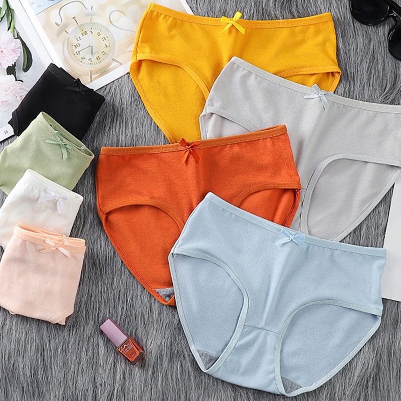 Quần lót ECMLN mềm mại co giãn màu trơn đính nơ phong cách Nhật Bản dành cho nữ