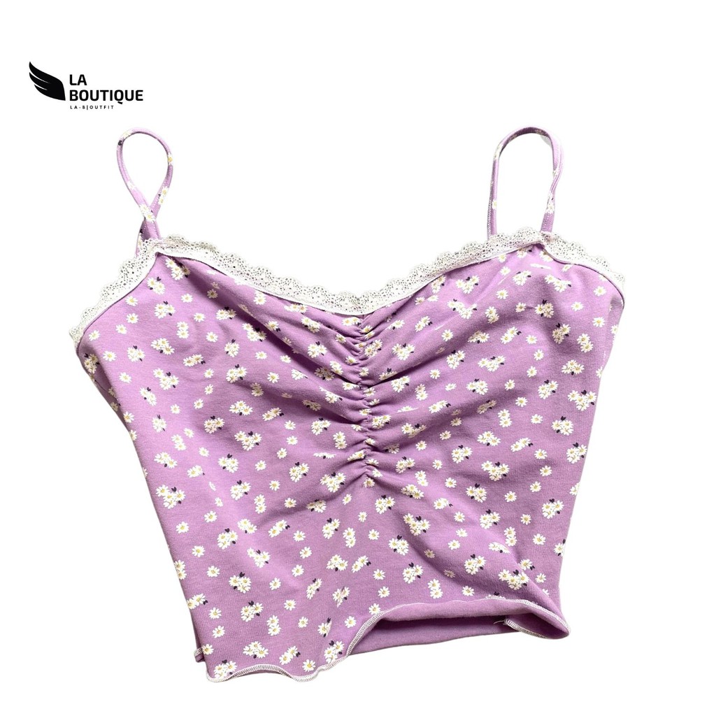 Áo croptop 2 dây đính ren nữ La Boutique Nhún Ngực Freesize Co Giãn 4 chiều Đi Chơi Ở Nhà Đều Xinh