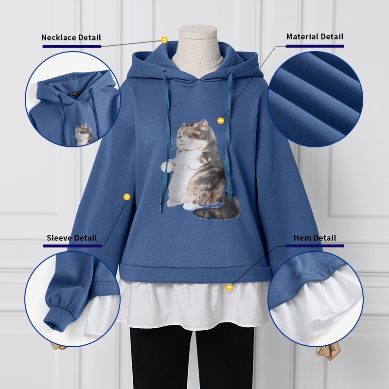 Áo hoodie ZANZEA dáng rộng tay dài màu trơn in hình mèo phong cách đường phố thời trang Hàn Quốc thường ngày cho nữ