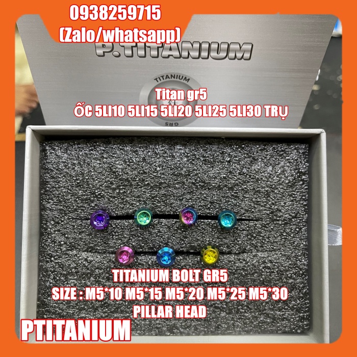 ốc titan gr5 5li trụ 5li10 5li15 5li20 5li25 5li30 (titanium bolt m5x10 5x15 5x20 5x25 5x30 pillar head)