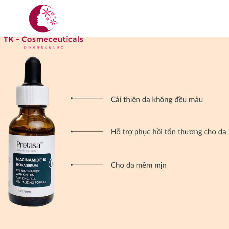 Serum Pretasa Niacinamide 10% Extra Giúp Sáng Da, Mờ Thâm, Chống Lão Hóa - 30ml