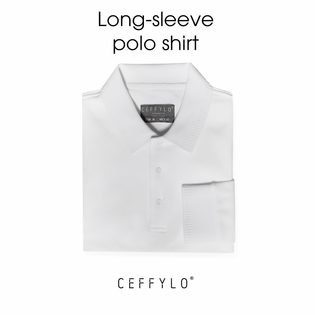 [Mã LTP50 giảm 50000 đơn 150000] Áo Polo Dài Tay Trắng Trơn Basic Vải Cotton Mềm Mịn - CEFFYLO | BigBuy360 - bigbuy360.vn