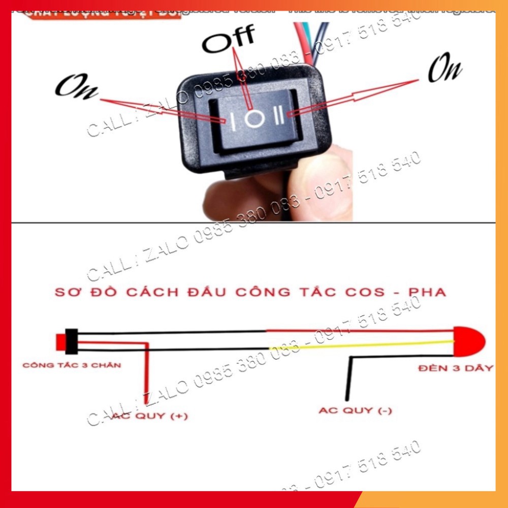 Công Tắc 3 Chế Độ On-Off-On Kèm Pat Gắn Chân Gương Lắp Đèn Trợ Sáng Cho Xe Máy