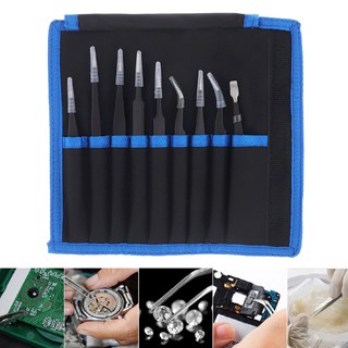 Bộ 9 cây nhíp gắp đồ điện tử 6 Nhíp panh kẹp chống tĩnh điện
