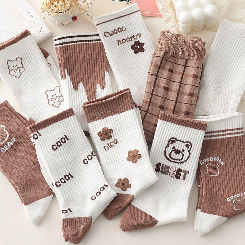 Vớ Kaki Họa Tiết Gấu Nâu Dễ Thương Phong Cách Nhật Bản