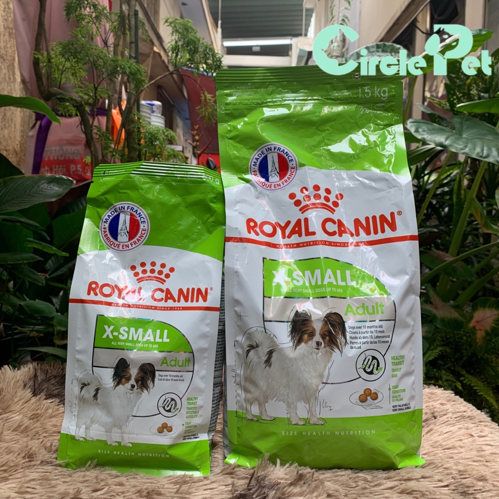 Thức ăn cho chó trưởng thành có kích cỡ nhỏ Royal Canin X-Small Adult vị ngon khó cưỡng túi 500g và 1.5kg.- Circle Pet