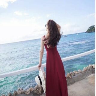 Đầm maxi xẻ tà dây lưng