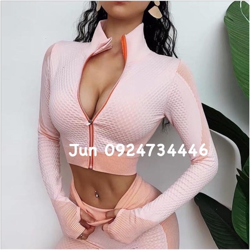 Set bộ tay dài dây kéo gym yoga chạy bộ thể thao tập gym yoga