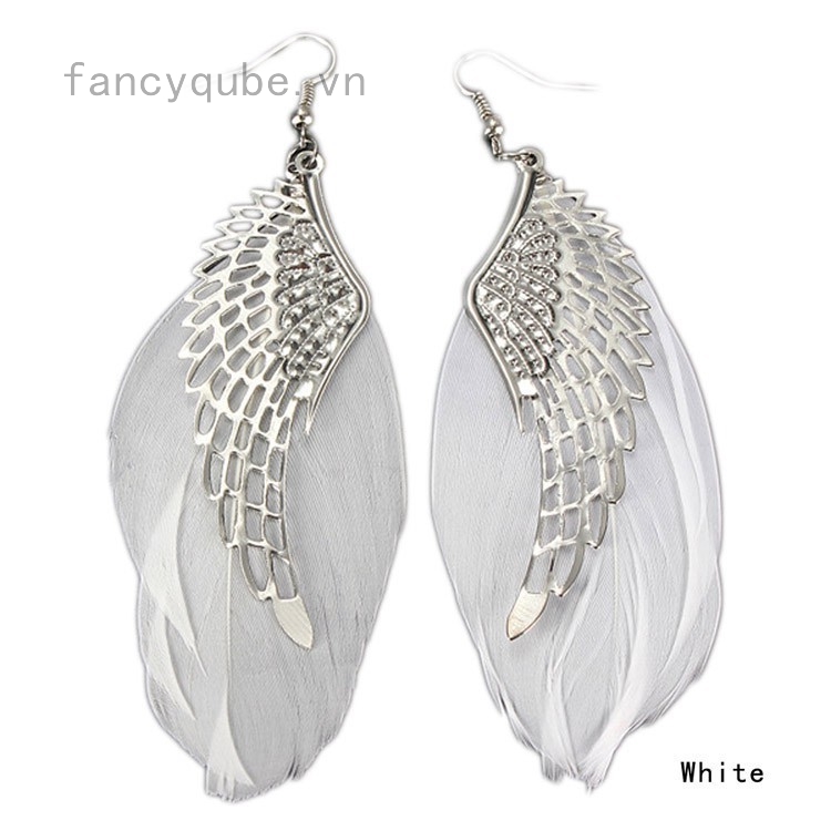 Hoa tai hình đôi cánh đính lông vũ thời thượng