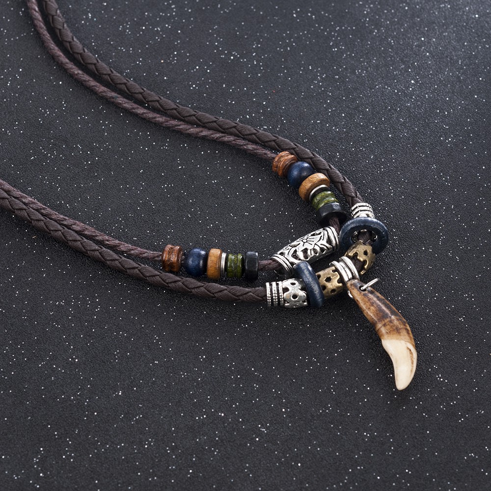 【COD】Dây chuyền hai lớp mặt hình chiếc răng phong cách vintage boho dành cho nam