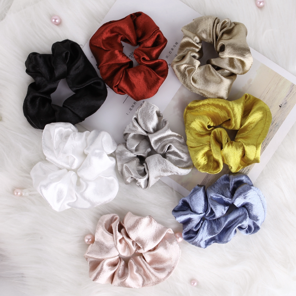 Dây buộc tóc chất liệu vải satin màu trơn kiểu dáng đơn giản cho nữ