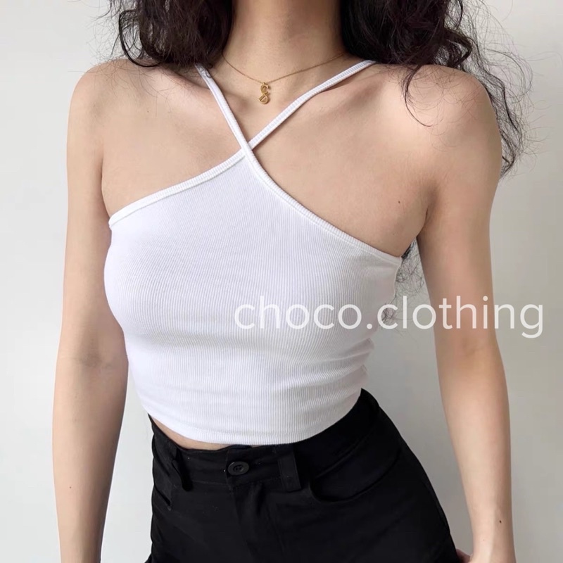 Áo crop dây cột không tay trễ vai quyến rũ (kèm ảnh thật Shop chụp)