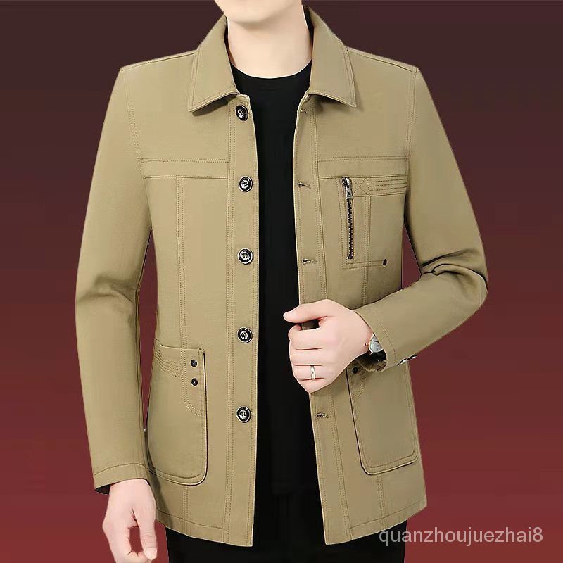 Áo Khoác Cổ Bẻ Chất Liệu Cotton Thời Trang Xuân Thu Cho Nam Trung Niên 2022