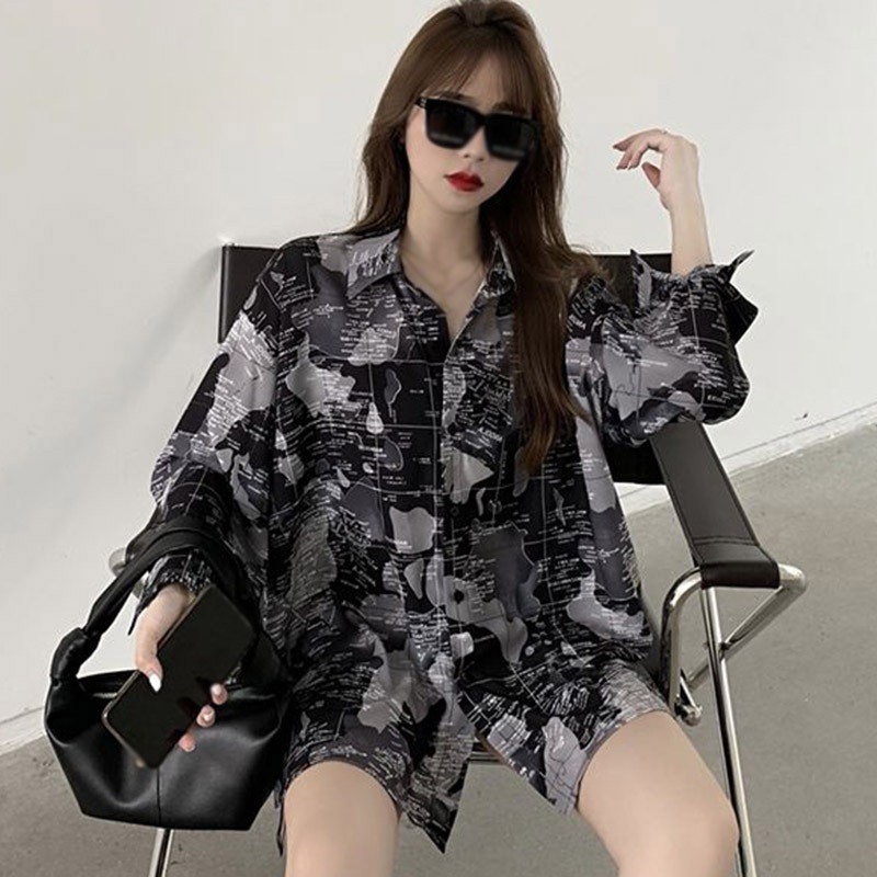 Áo sơ mi dài tay họa tiết retro thời trang Hàn Quốc | BigBuy360 - bigbuy360.vn