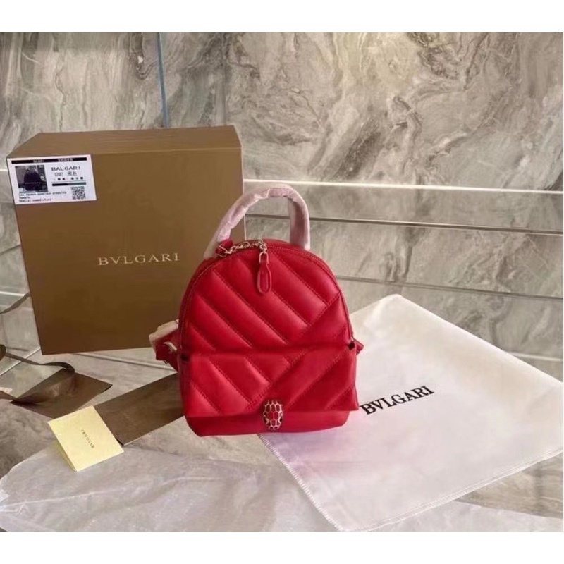 Balo bvlgari size19cm nhỏ xinh đi học đi chơi, hai màu đỏ trắng fullbox - túi xách cao cấp