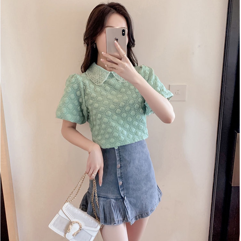 Áo Sơ Mi Cổ Búp Bê Dáng Rộng Phong Cách Hàn Quốc Thời Trang Mùa Hè Mới Cho Nữ