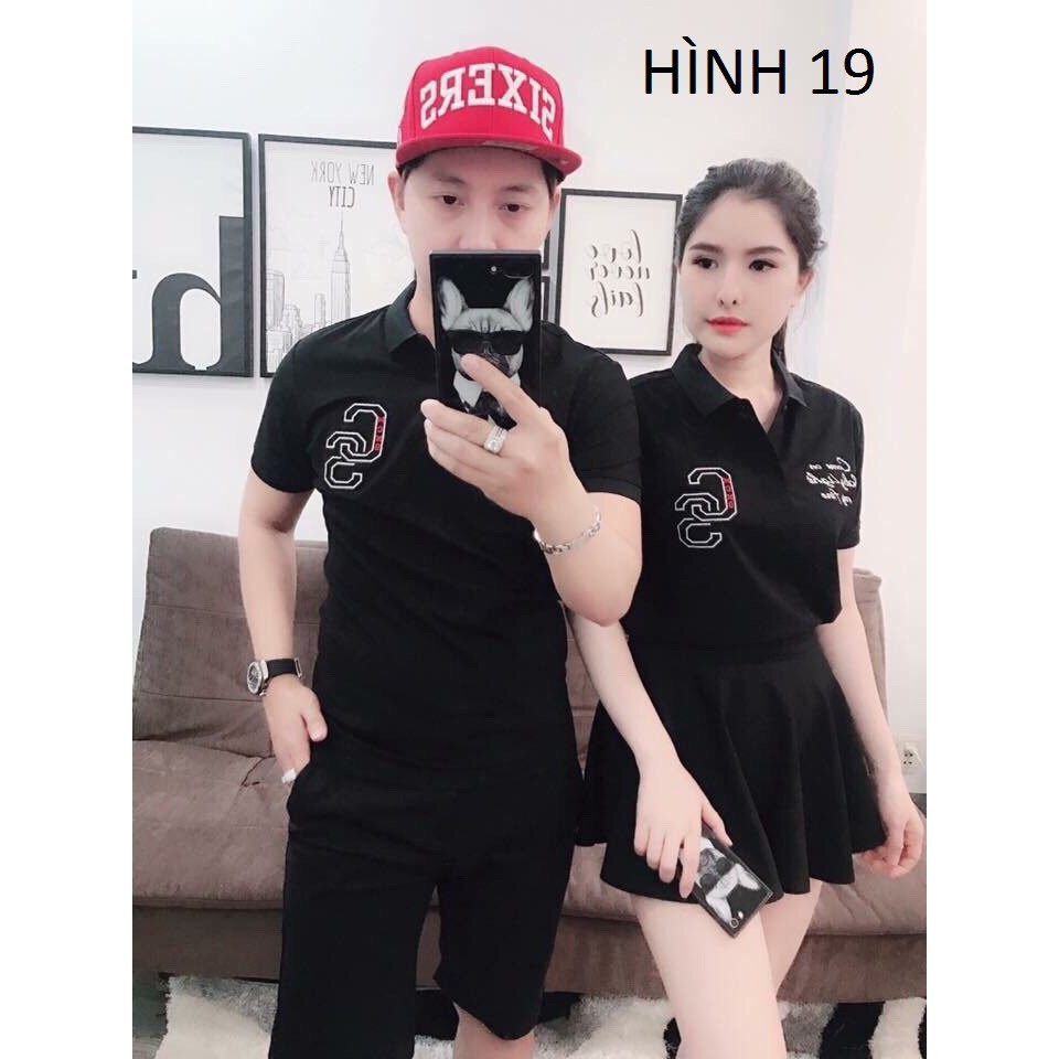 [S03] Áo thun cặp cổ trụ phối họa tiết hoa hàng chuẩn shop - AT017