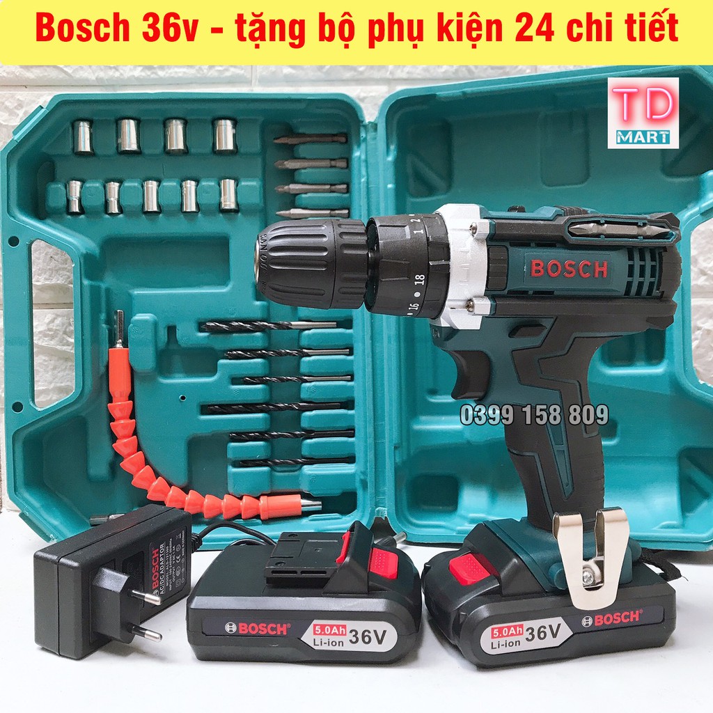 Máy Khoan pin 36v Bosch 3 Chức năng Có Búa Tặng Kèm Bộ Phụ Kiện 24 Chi Tiết