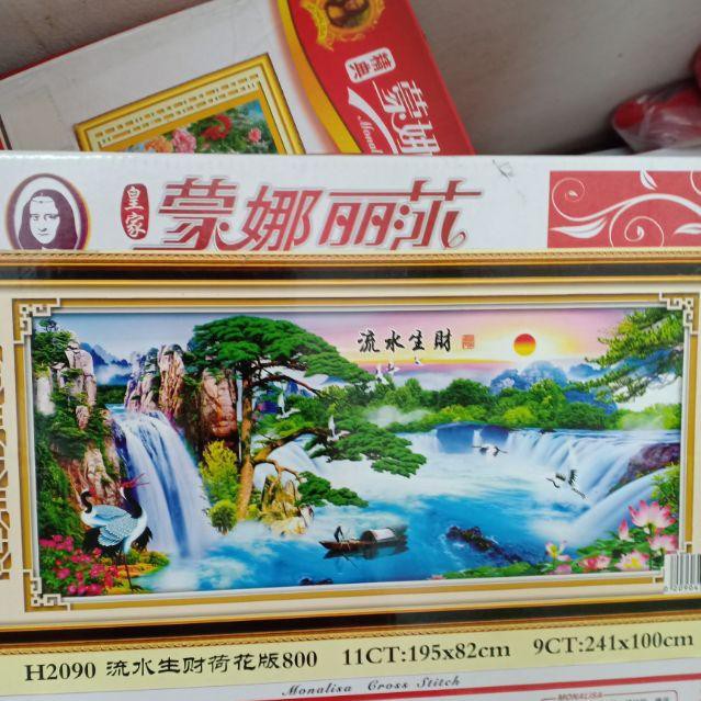 Tranh thêu chữ thập Sơn thủy hữu tình tuyệt đẹp kt 195*82cm_241*100cm(hình thật)