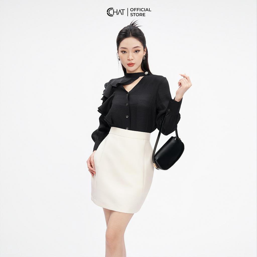 Áo Sơ Mi Nữ 𝐂𝐂𝐇𝐀𝐓 Kiểu Suông Bèo Lệch Chất Voan Nhẹ Nhàng 53FDV2016ST