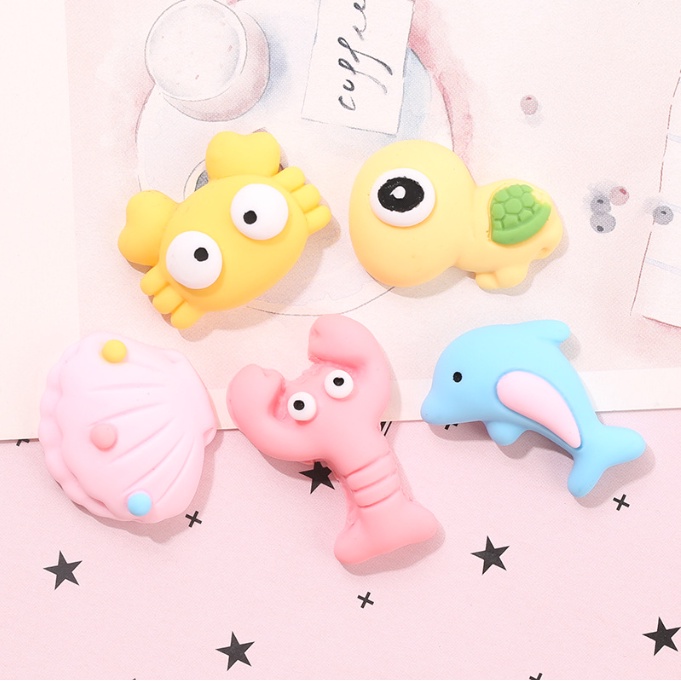 Mẫu charm vỏ sò, cá heo, rùa nhỏ, sao biển, tôm và cá xanh dùng trang trí kẹp tóc, dán Jibbitz, DIY