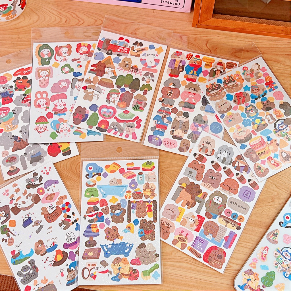 Miếng Dán Màu Laser Họa Tiết Động Vật Dễ Thương Trang Trí Nhật Ký Điện Thoại