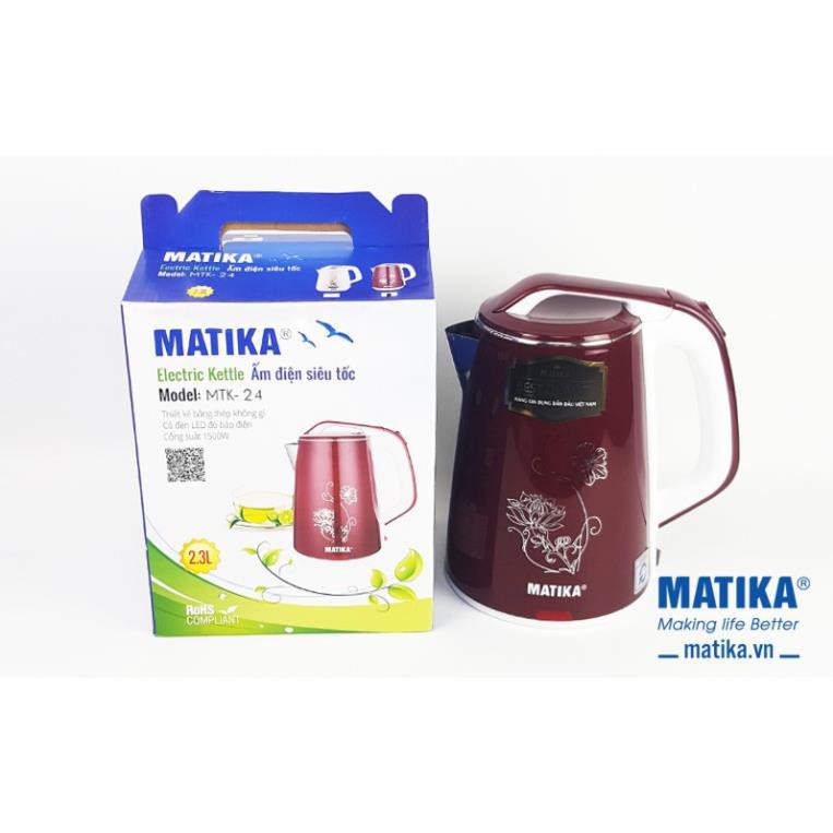 Ấm siêu tốc Matika MTK-24, ca siêu tốc có chức năng ủ ấm nước, nhiệt độ đủ pha sữa cho bé