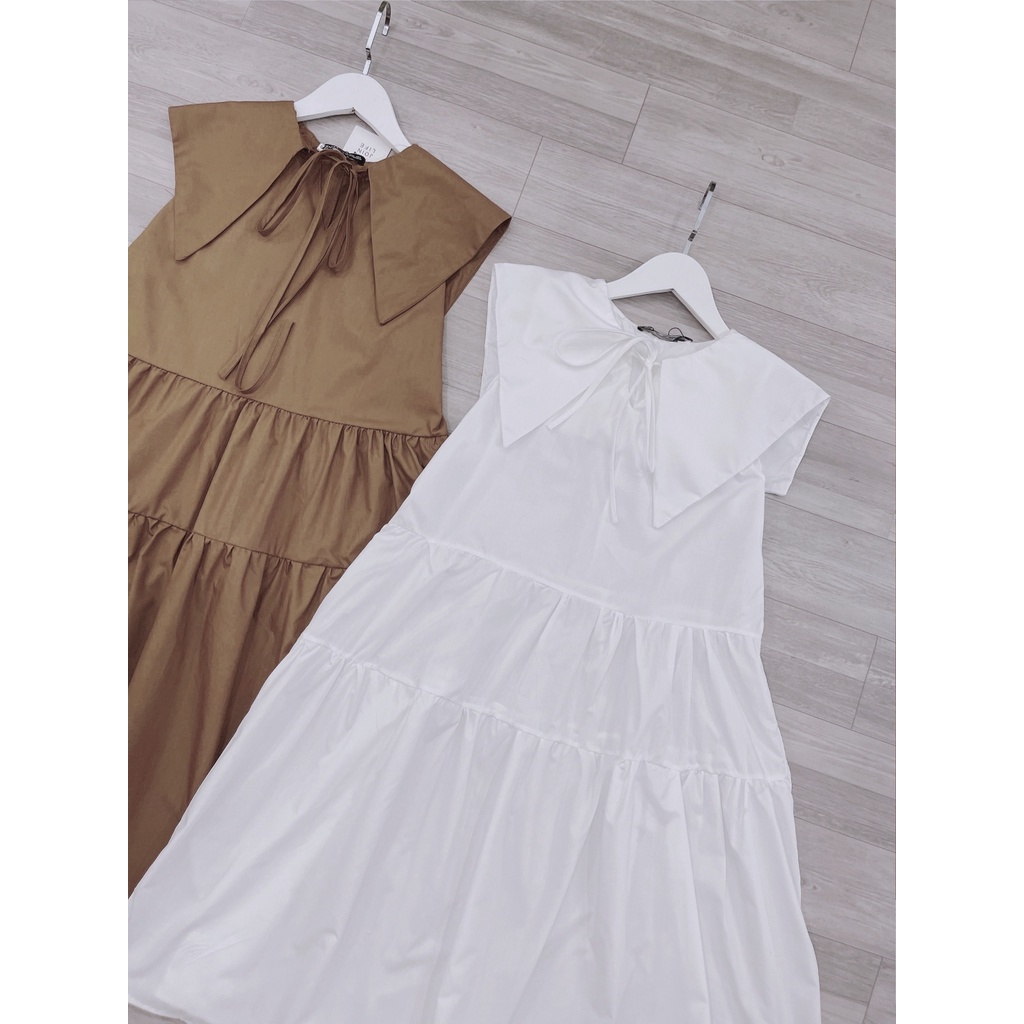 Váy suông 3 tầng maxi cổ chờm đầm thô mát 2 màu xịn mịn-MINXY SHOP