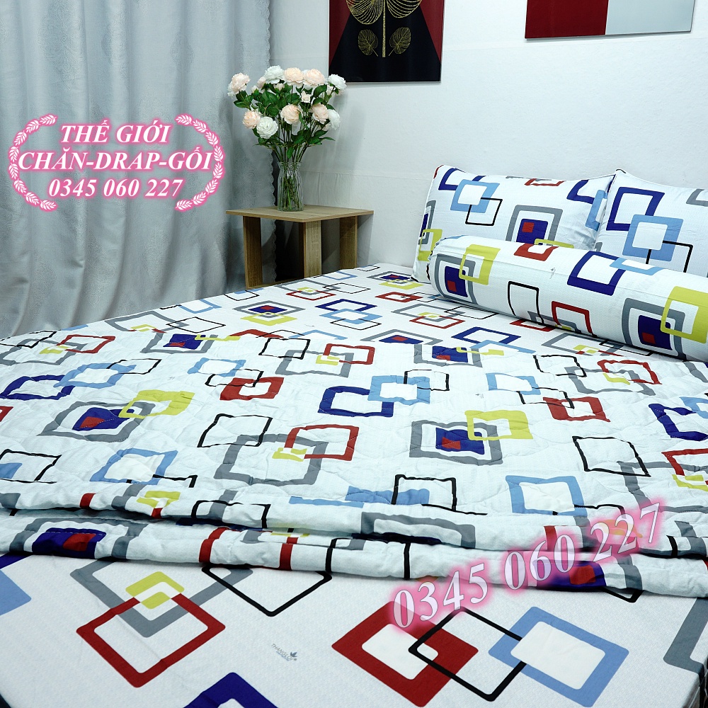 Drap Thắng Lợi, ga trãi giường cotton 100% cao cấp chuẩn logo (4 món) mẫu NOKIA XANH