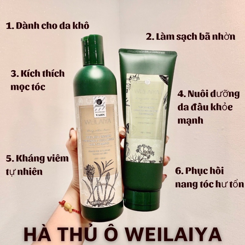 Cặp Dầu Gội Xả Gừng và Gừng Hà Thủ Ô chính hãng Weilaiya giảm rụng & kích mọc tóc 400ml gội + 250ml xả + quà tặng