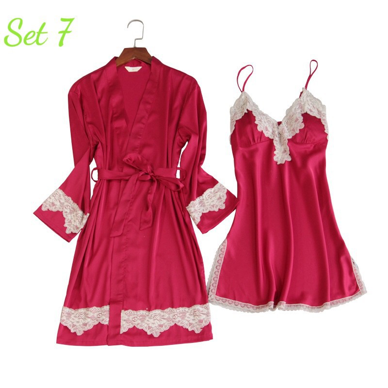 Váy Ngủ Lụa Gợi Cảm VN07 Có Set Áo Khoác Chất Satin Mát Mịn Hàng Quảng Châu Cao Cấp | BigBuy360 - bigbuy360.vn