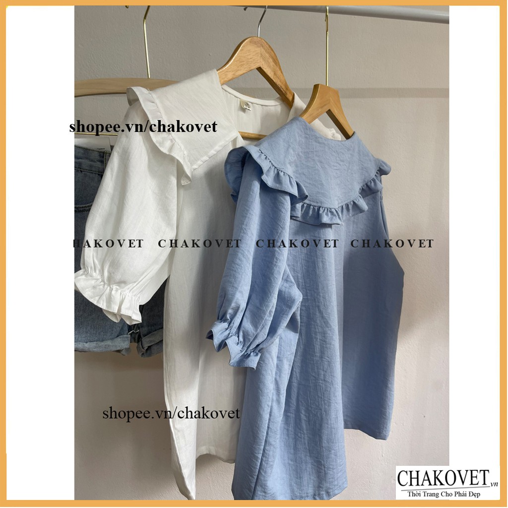 Áo kiểu nữ 6 khuy cổ bèo CKA837, kiểu áo sơ mi nữ tay ngắn bo chun mặc đẹp tôn dáng đẹp da phù hợp đi làm đi chơi | BigBuy360 - bigbuy360.vn