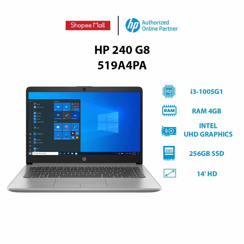 [ELHP15 giảm 15%] Laptop HP 240 G8 (519A4PA) (i3-1005G1 | 4GB | 256GB | Intel UHD Graphics | 14' HD | Win 10