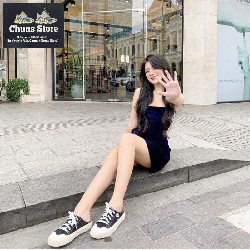 Giày MLB chunky đạp gót các màu mới, giày ML B sục đạp gót NY nâu đen