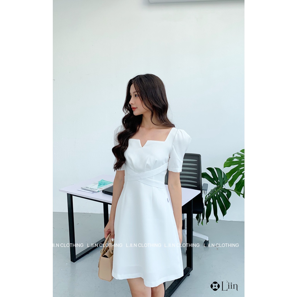 Đầm nữ cao cấp Linbi dáng suông màu thiết kế cổ vuông liin clothing D6640