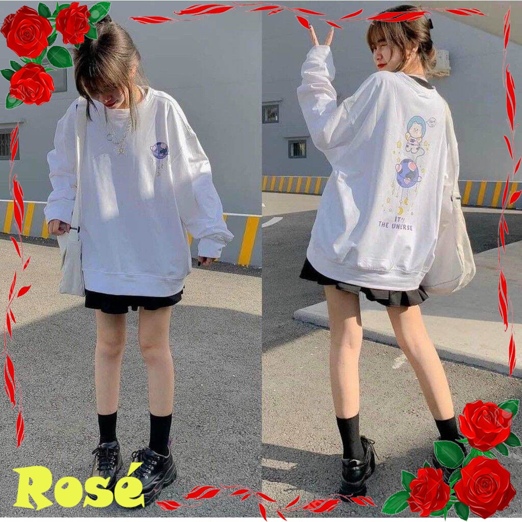 Áo Sweater Form Rộng, Chất Nỉ Cao Cấp Dày Dặn in Phối Hình Chú Gấu Phi Hành Giá Cute.Tp