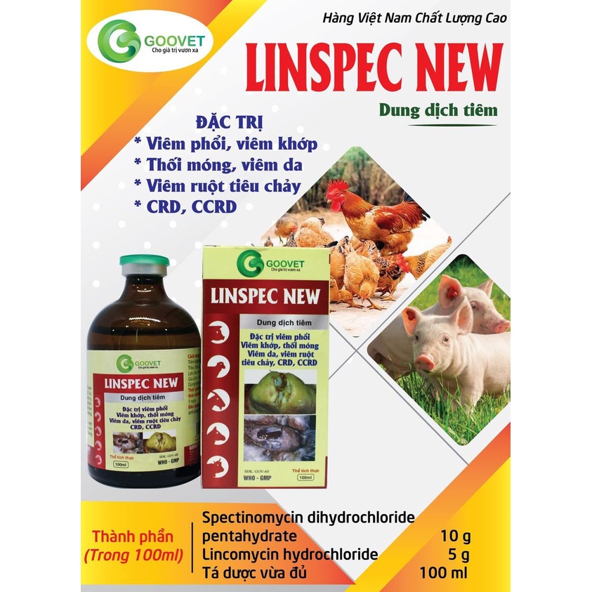LINSPEC NEW Goovet Viêm Khớp, Thối Móng, Viêm Da, Viêm Ruột Tiêu Chảy, CRD, CCRD, Hen Gà, Viêm Phổi