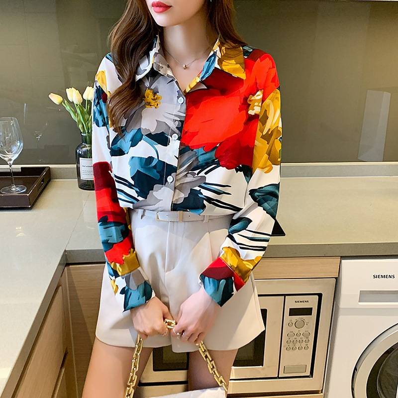 Áo Sơ Mi chiffon Họa Tiết Hoa Mẫu Mới Phong Cách Đông Nam Á Thời Trang Xuân Thu 2021 Cho Nữ